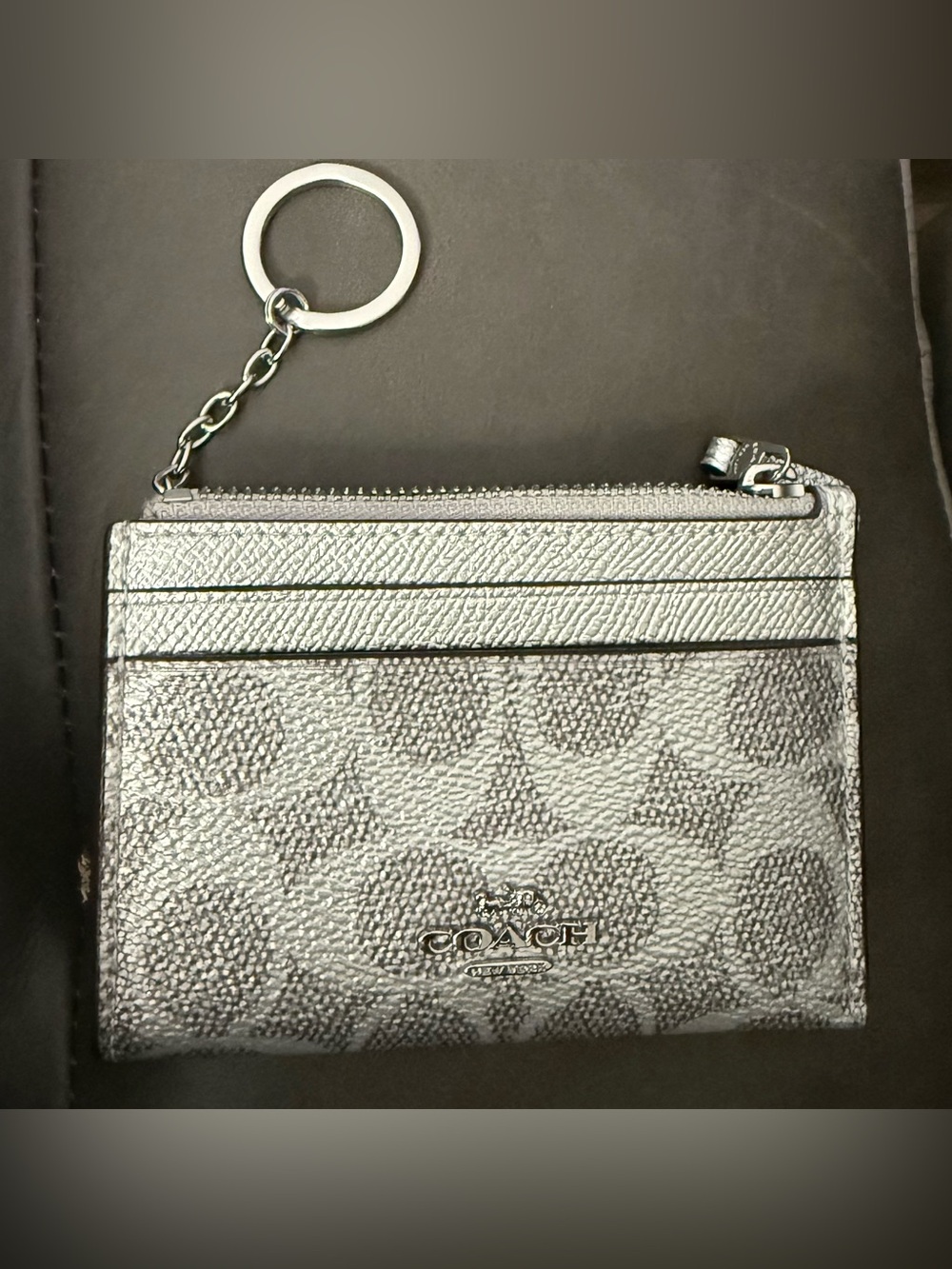 Coach Metallic Silver Signature Mini Skinny ID Card Case